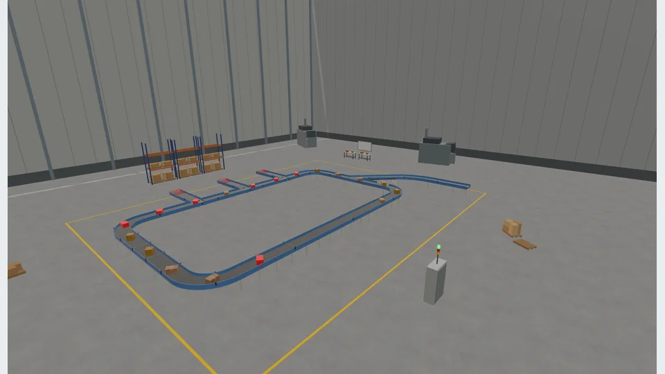 The Beginner warehouse conveyor system, as shown on the Chikane Labs homepage